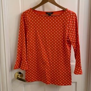 Cute coral red polka dot top! Size L